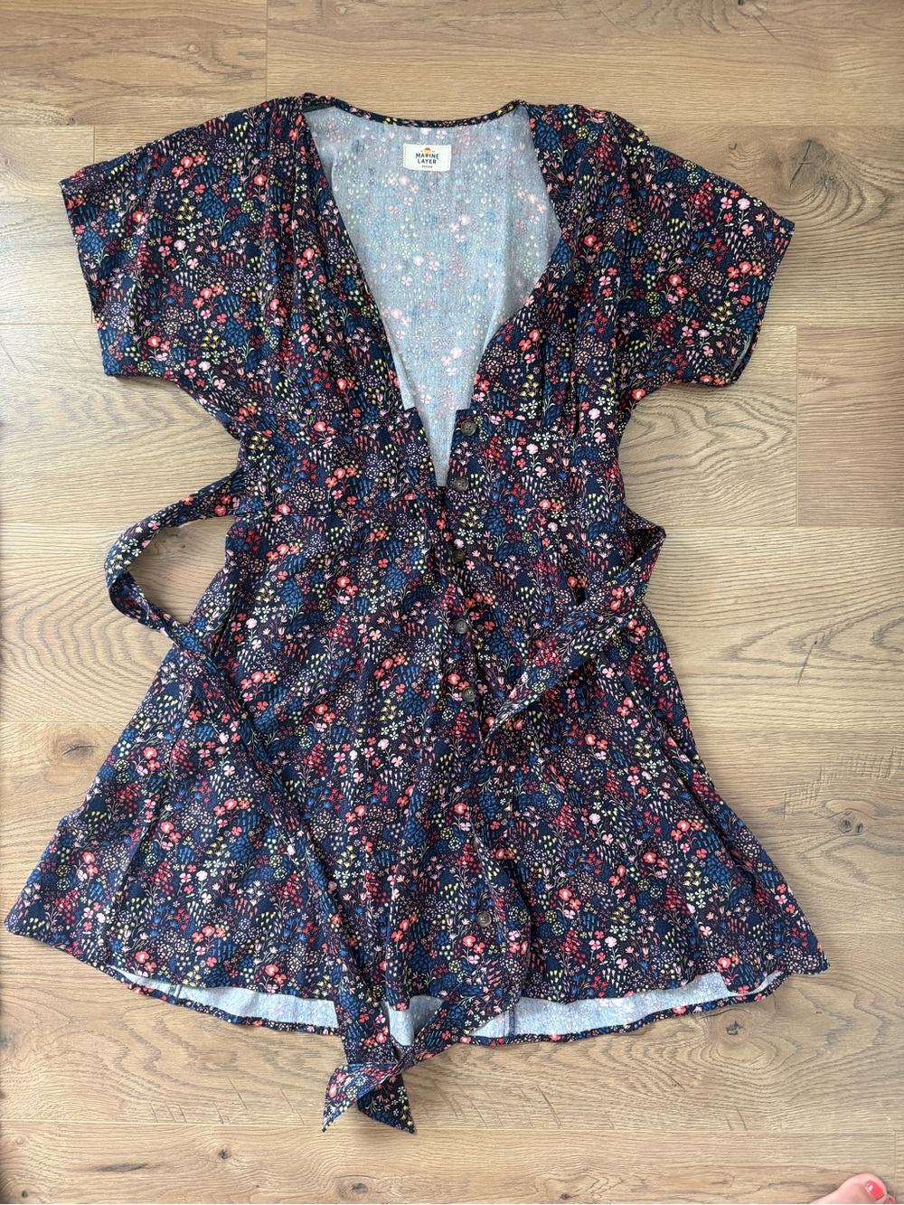 Marine Layer Floral Wrap Dress - button front, size M